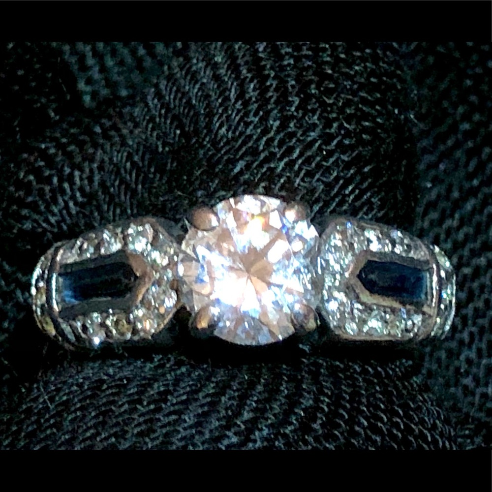 Lab-Created Round White Sapphire (6mm) Surrounded by White & Blue Sapphires